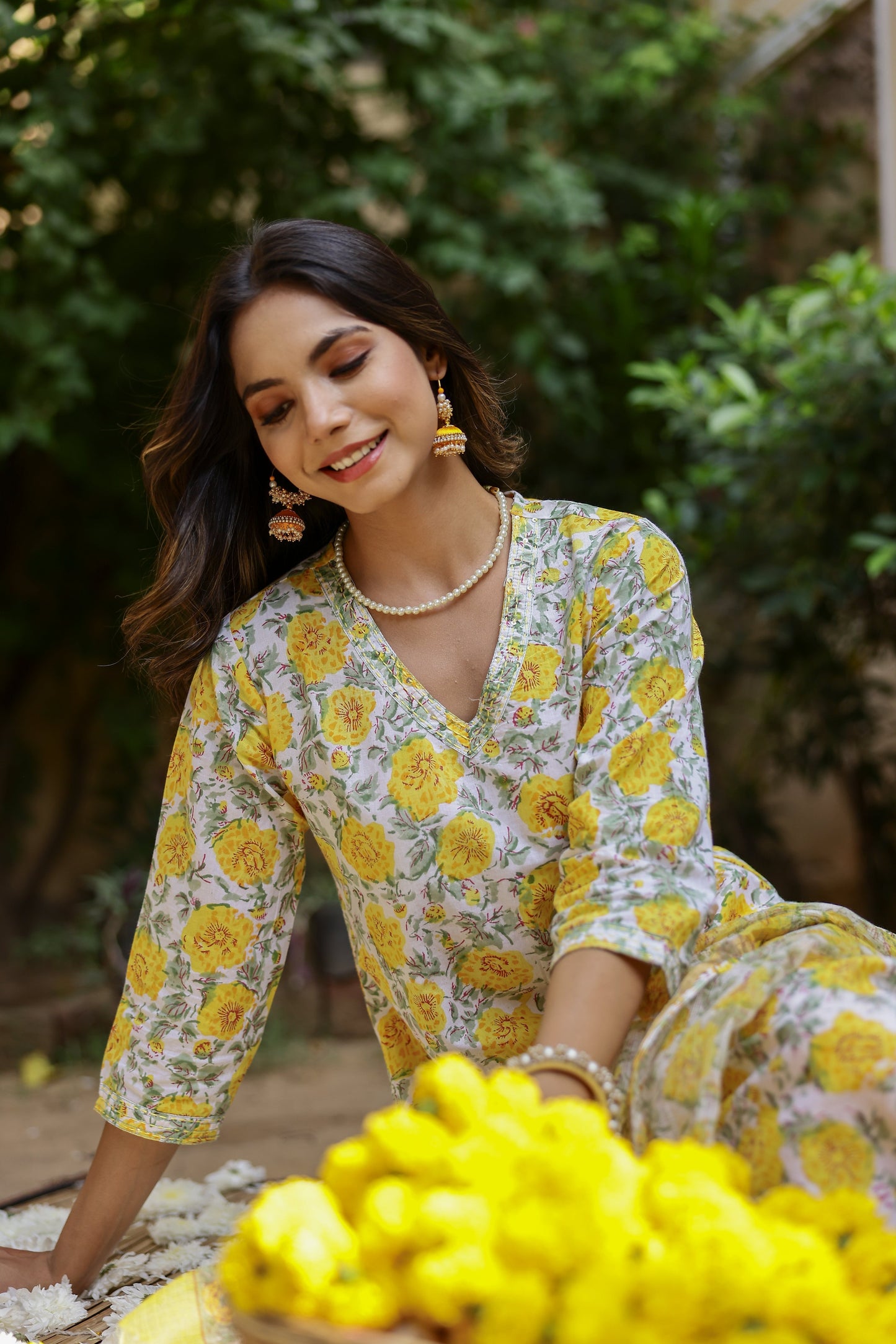 "Marigold" Yellow Hand Block Printed Cotton kurta