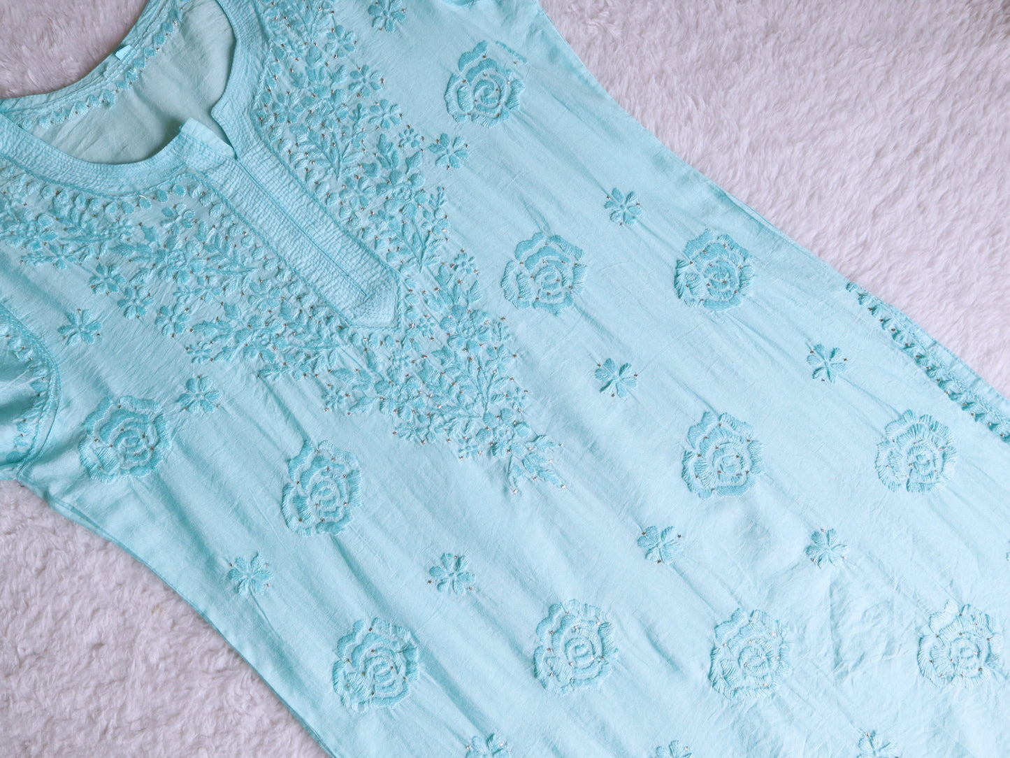 Hoor Sky Blue Pure Chanderi Kurta