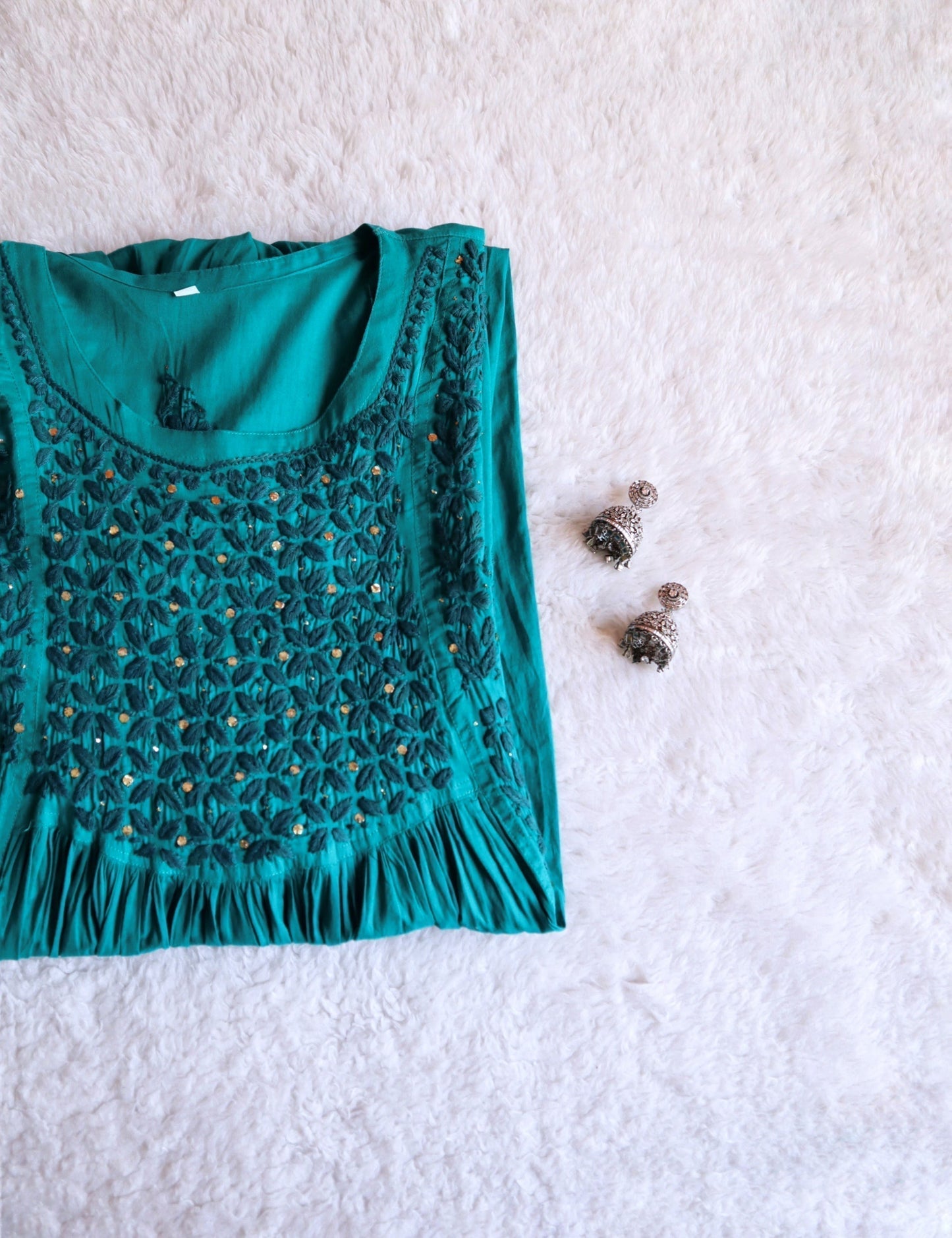Nazakat Teal Blue Mukaish Dress