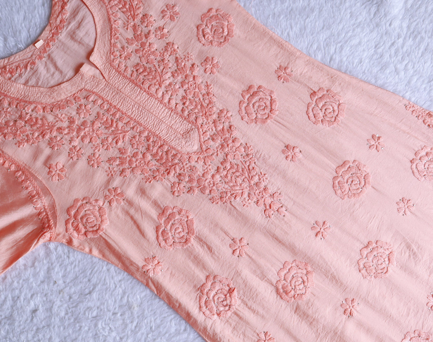Hoor Pastel Peach Pure Chanderi Kurta
