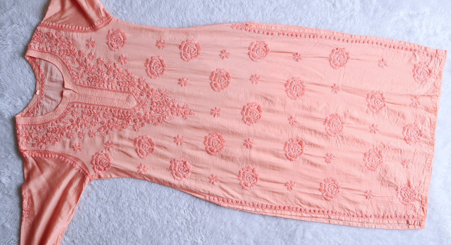 Hoor Pastel Peach Pure Chanderi Kurta