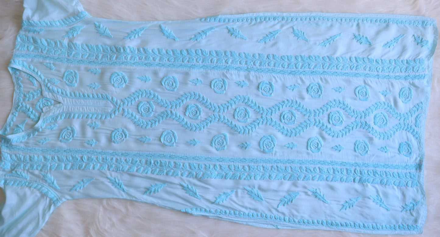 Hoor Aqua Blue Premium Muslin Kurta