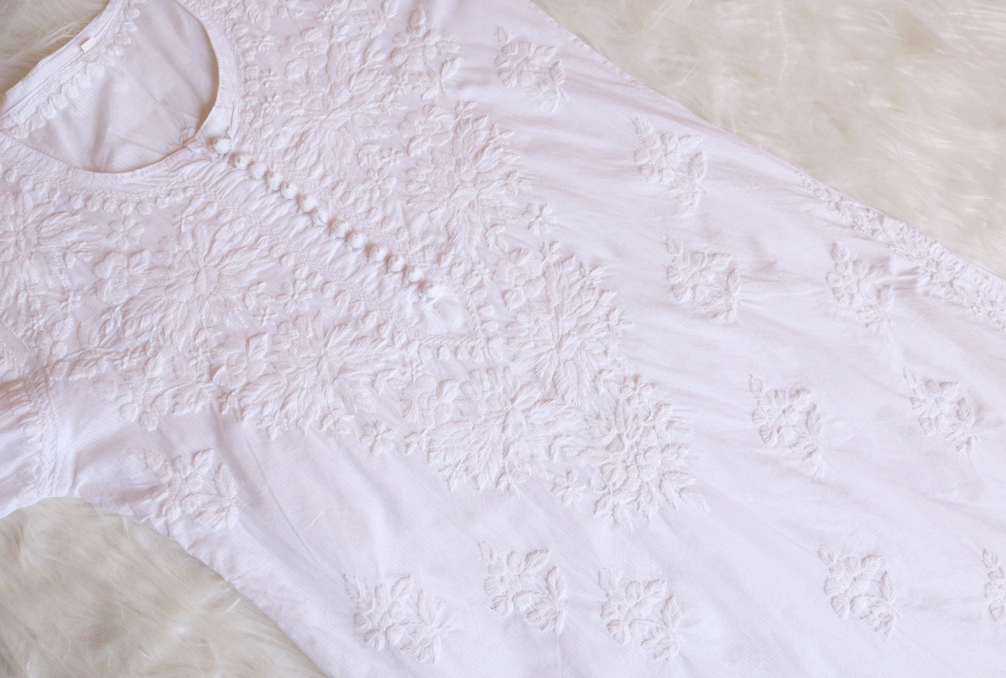 Aayat White Rose Cotton Kurta