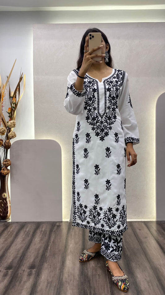 New CHIKANKARI EXCLUSIVE KURTI_PENT PAIR DESIGN(WHITE) 32