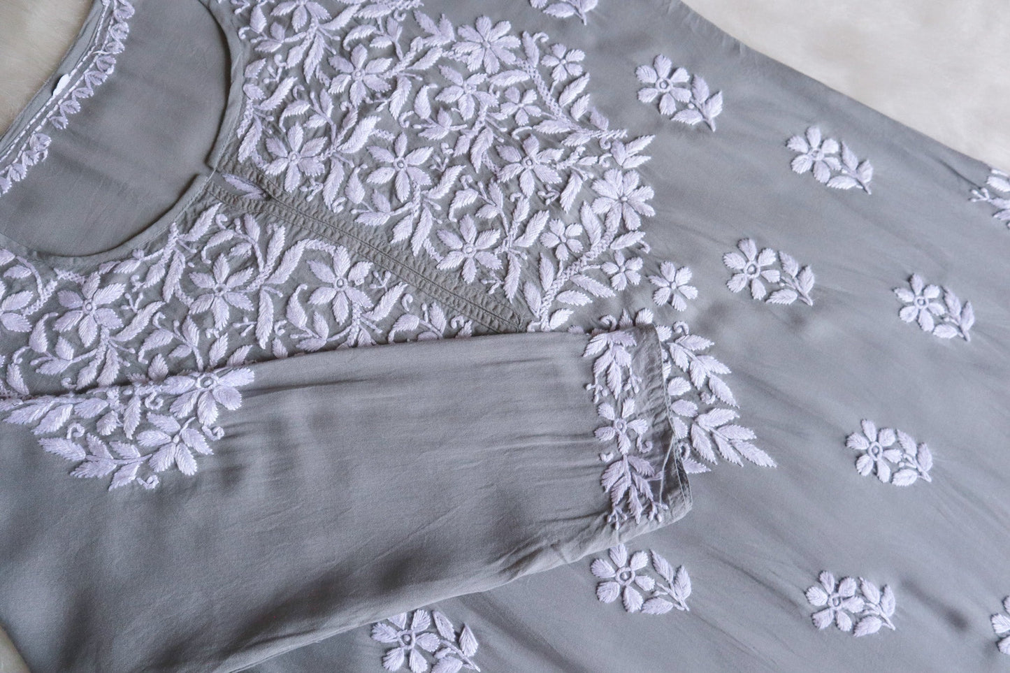 Safaa Pastel Grey Long Modale Kurta