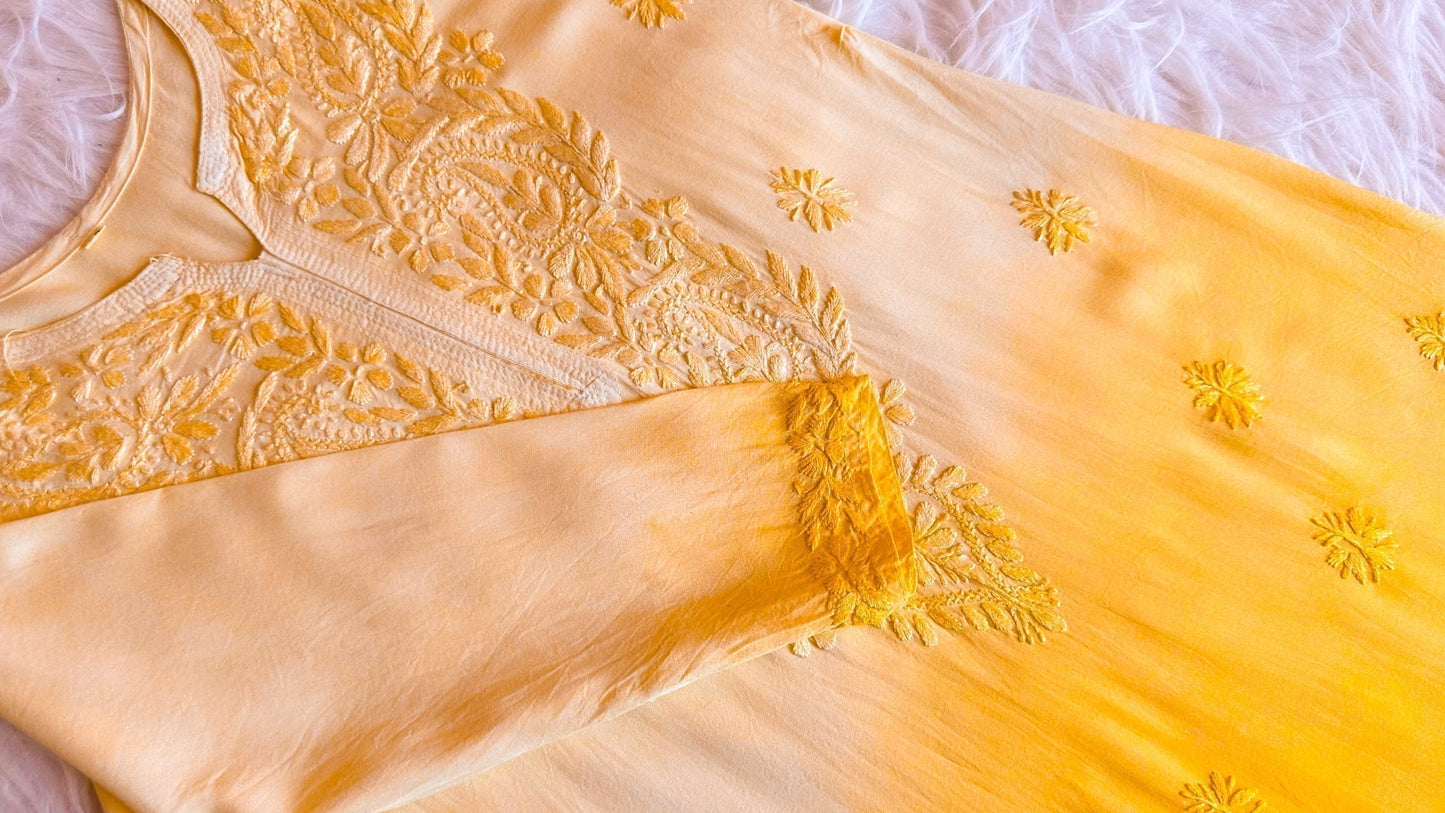 Alysha Mustard Yellow Ombre Long Rayon Kurta