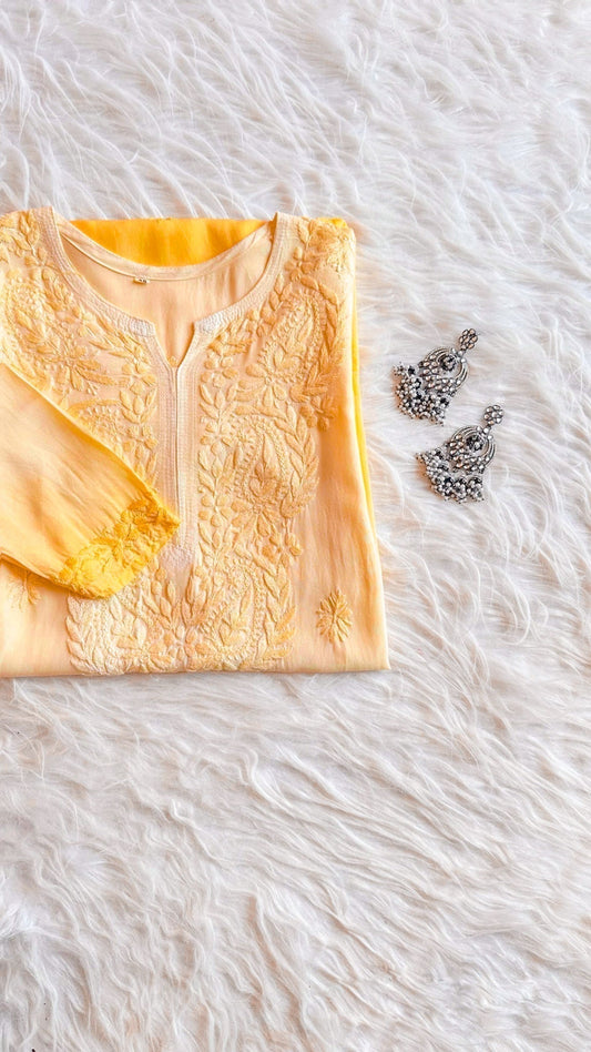 Alysha Mustard Yellow Ombre Long Rayon Kurta