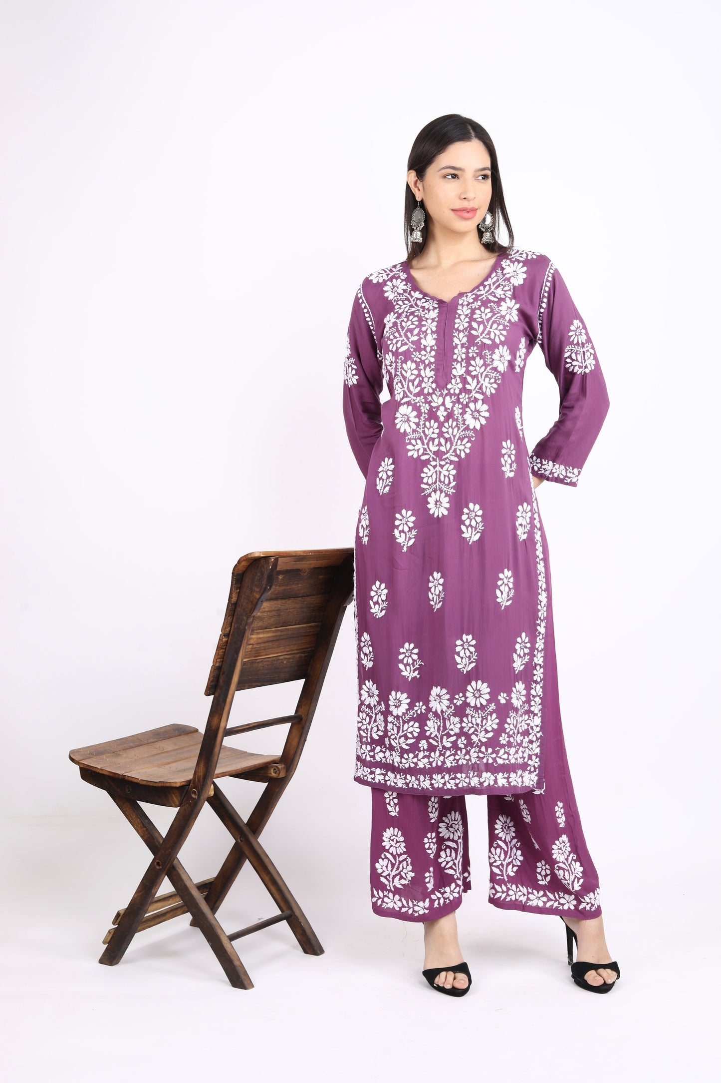 Lali Modal Chikankari Kurti Set