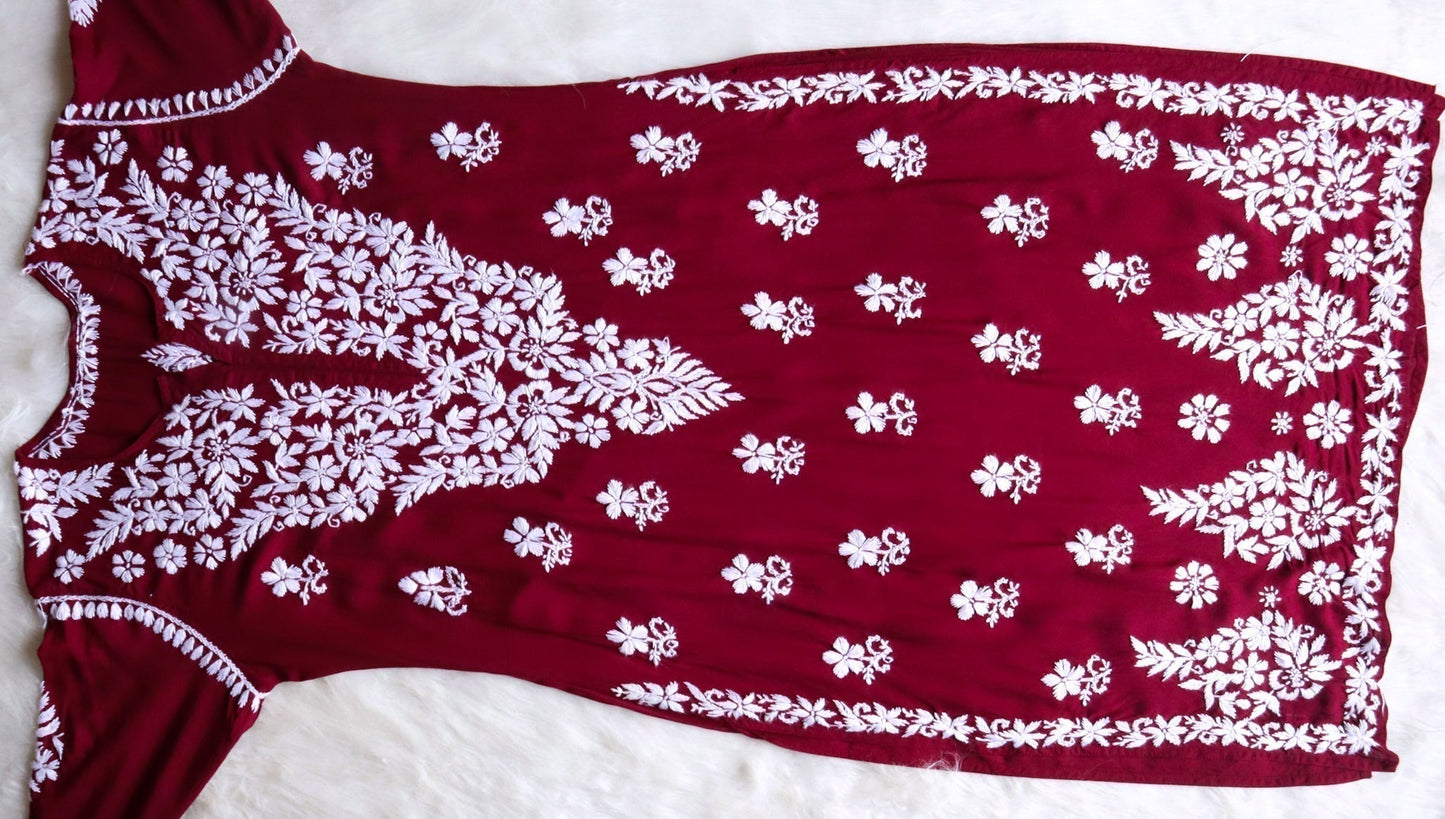 Naila Maroon Long Modal Kurta