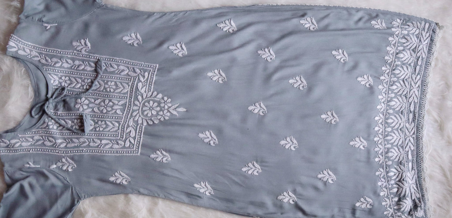 Alina Grey Long Rayon Kurta